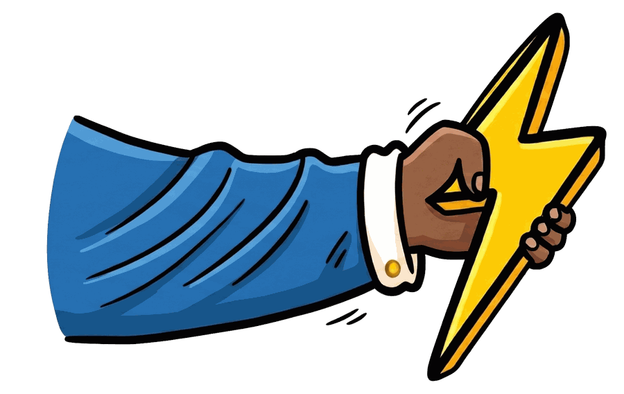 Illustration of a hand holding a lightning bolt