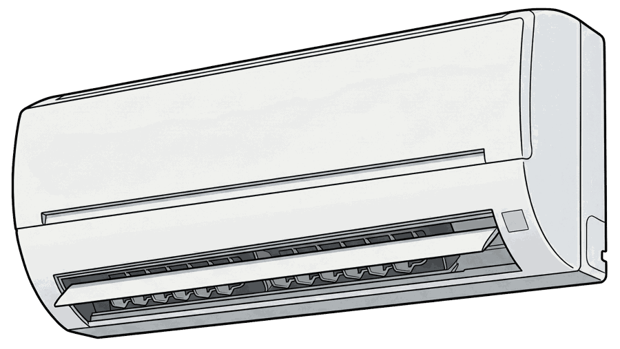 Illustration of a wall-mounted heat pump